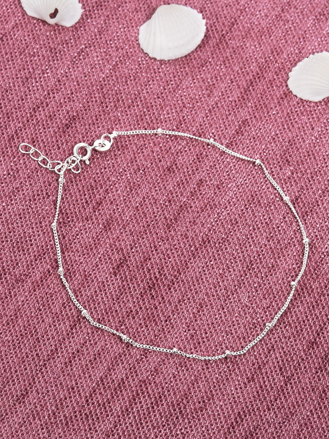 

TRISHONA Silver-Toned Minimalist Curb Ball 925 Sterling Silver Anklet