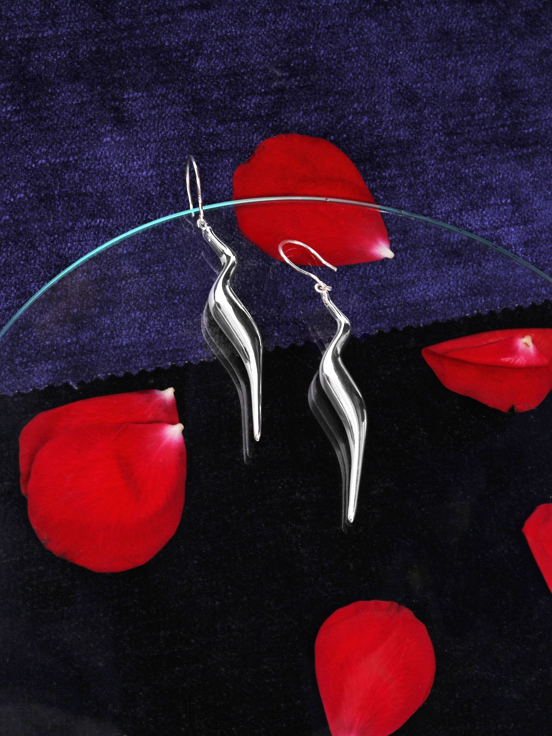 

TRISHONA Silver-Toned Contemporary Drop Earrings