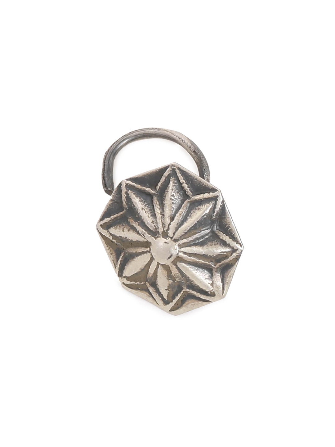 

TRISHONA Silver Plated Oxidised Statement Floral Nose Pin