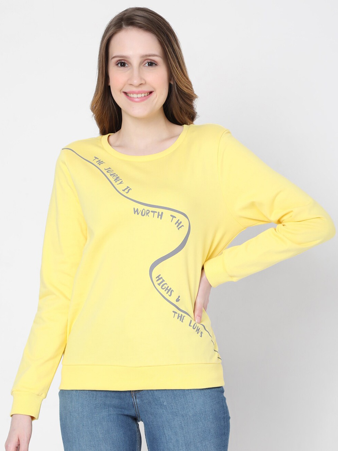

Vero Moda Women Yellow Printed Cotton Sweatshirt