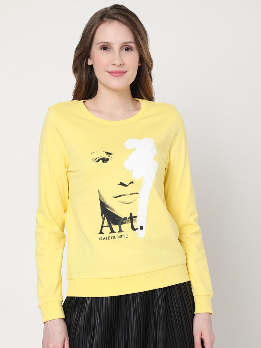 

Vero Moda Women Yellow Printed Sweatshirt