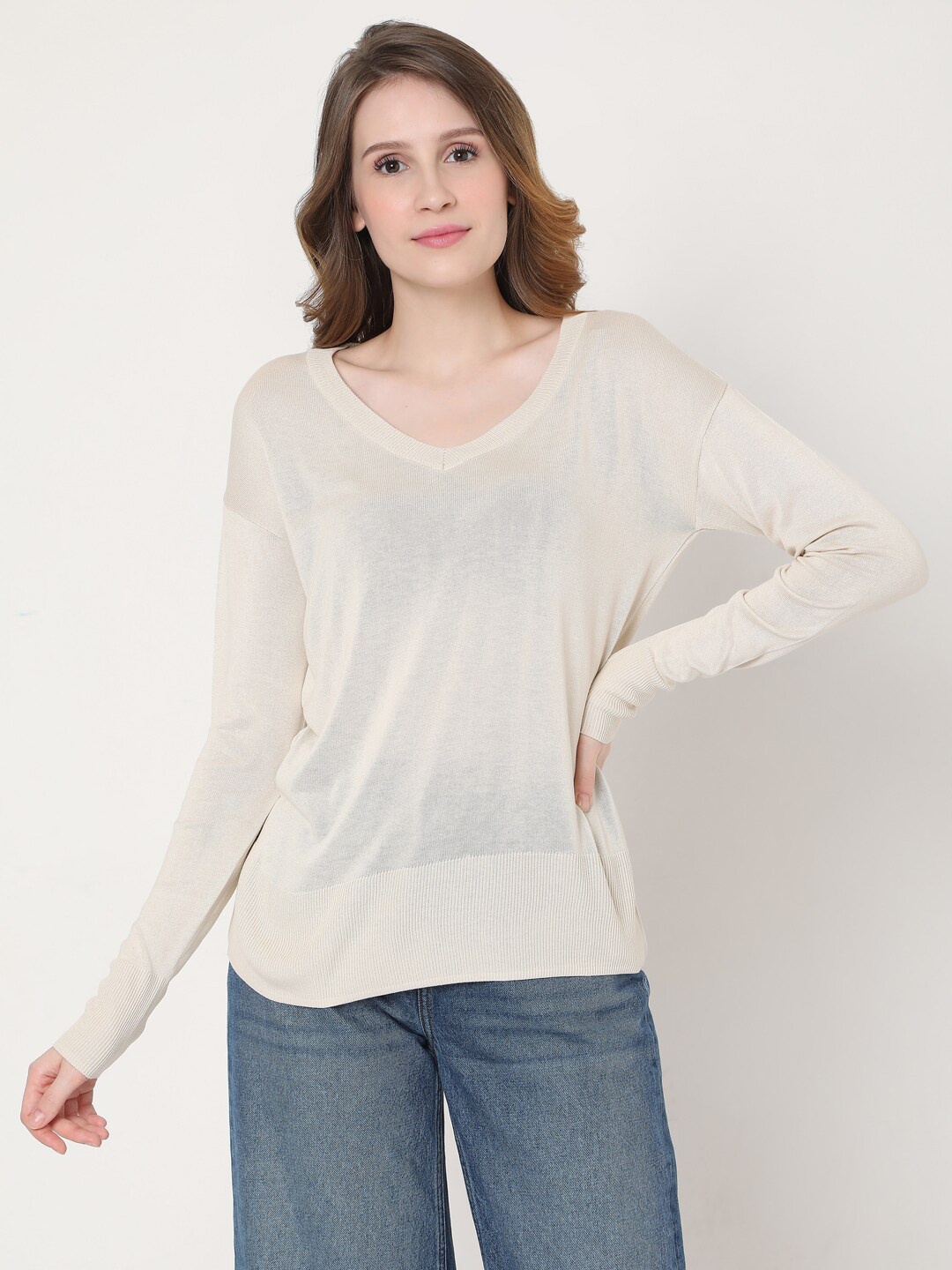 

Vero Moda Women Beige Cotton Pullover