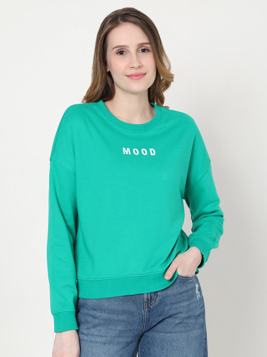 

Vero Moda Women Green Printed Cotton Sweatshirt