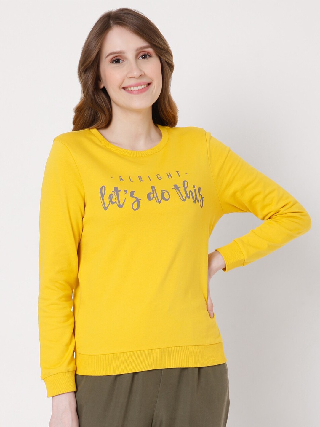

Vero Moda Women Yellow Printed Cotton Sweatshirt