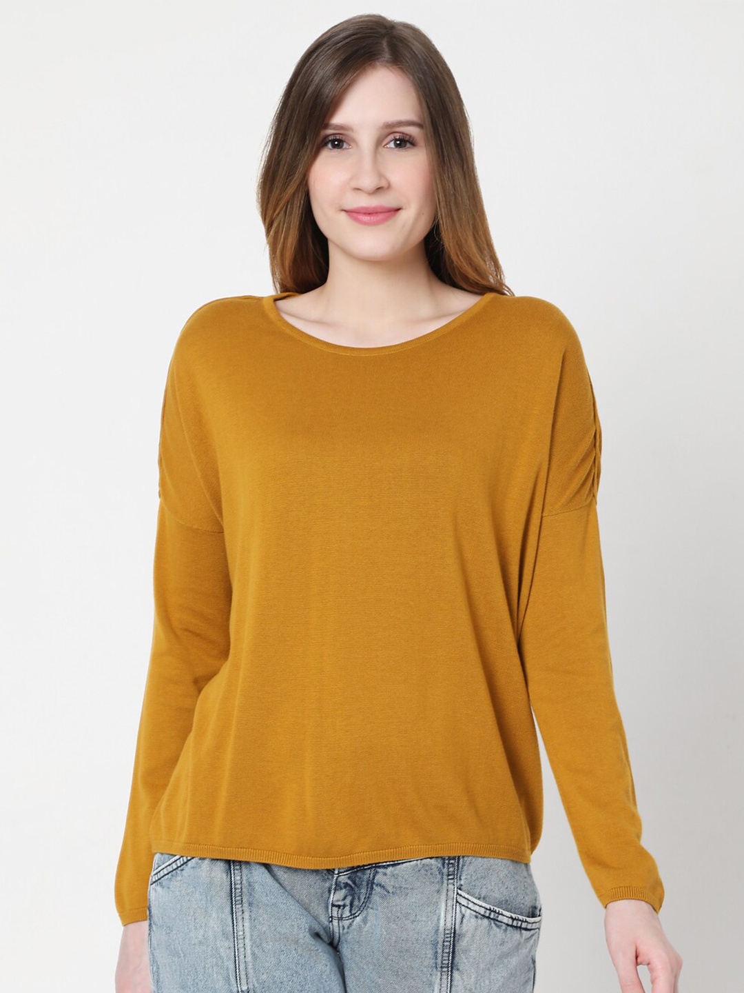 

Vero Moda Women Mustard Brown Cotton Pullover