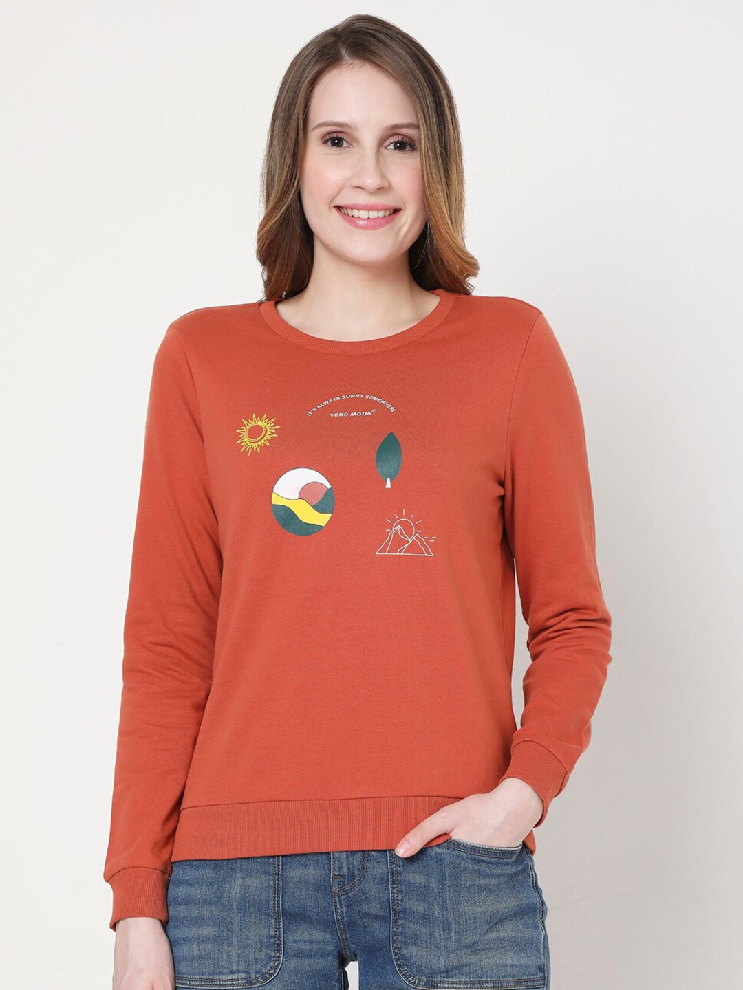

Vero Moda Women Orange Printed Sweatshirt