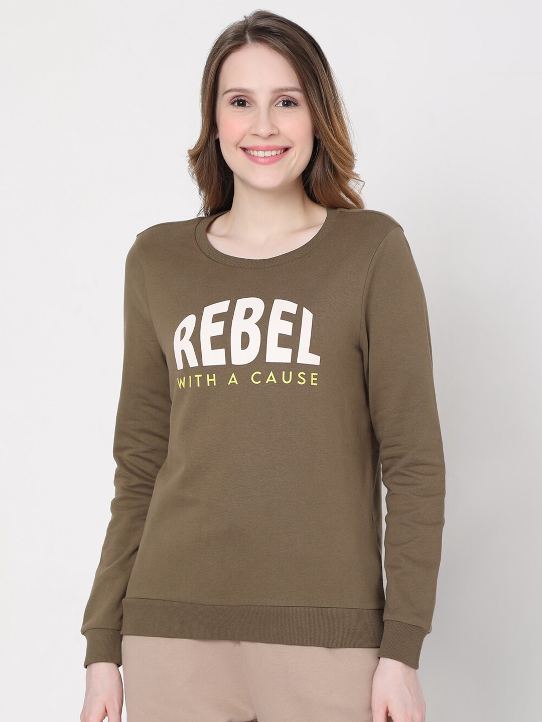 

Vero Moda Women Olive Green Printed Sweatshirt