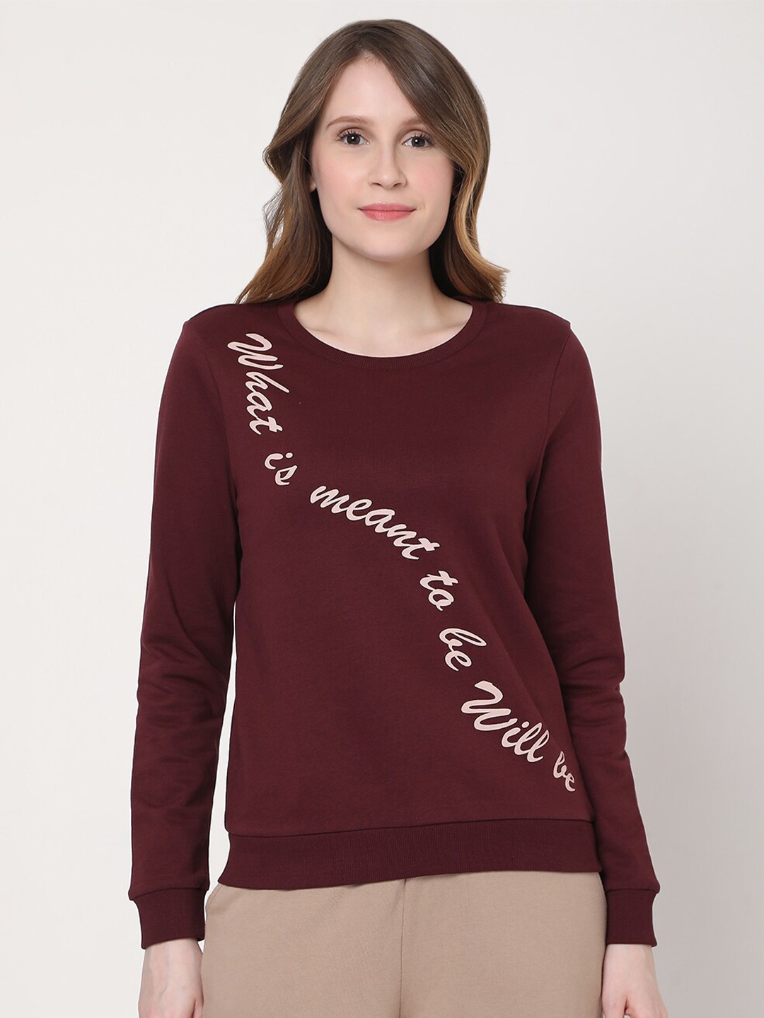 

Vero Moda Women Burgundy Printed Cotton Sweatshirt
