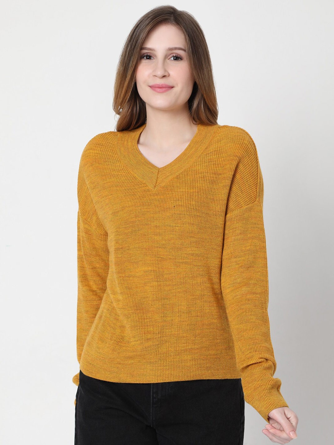 

Vero Moda Women Mustard Self Design Acrylic Pullover