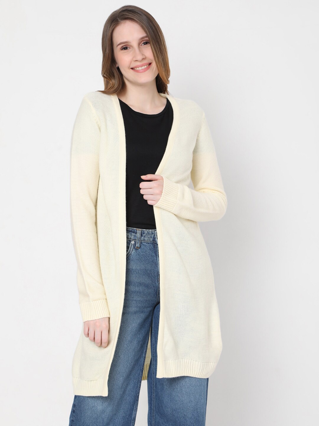 

Vero Moda Women Beige Longline Cardigan