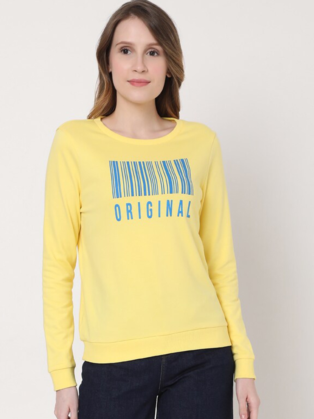 

Vero Moda Women Yellow Printed Sweatshirt