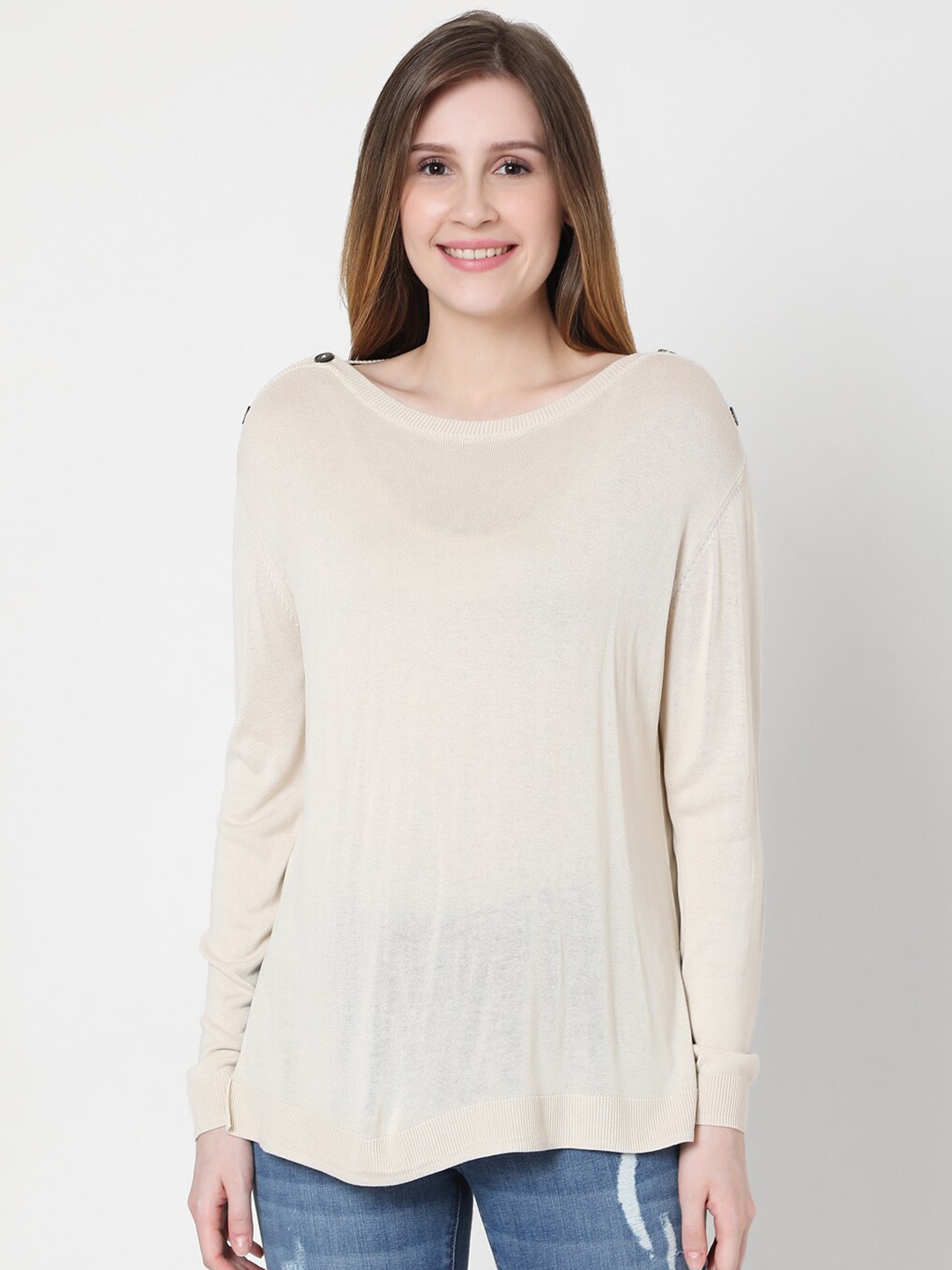 

Vero Moda Women Beige Cotton Pullover