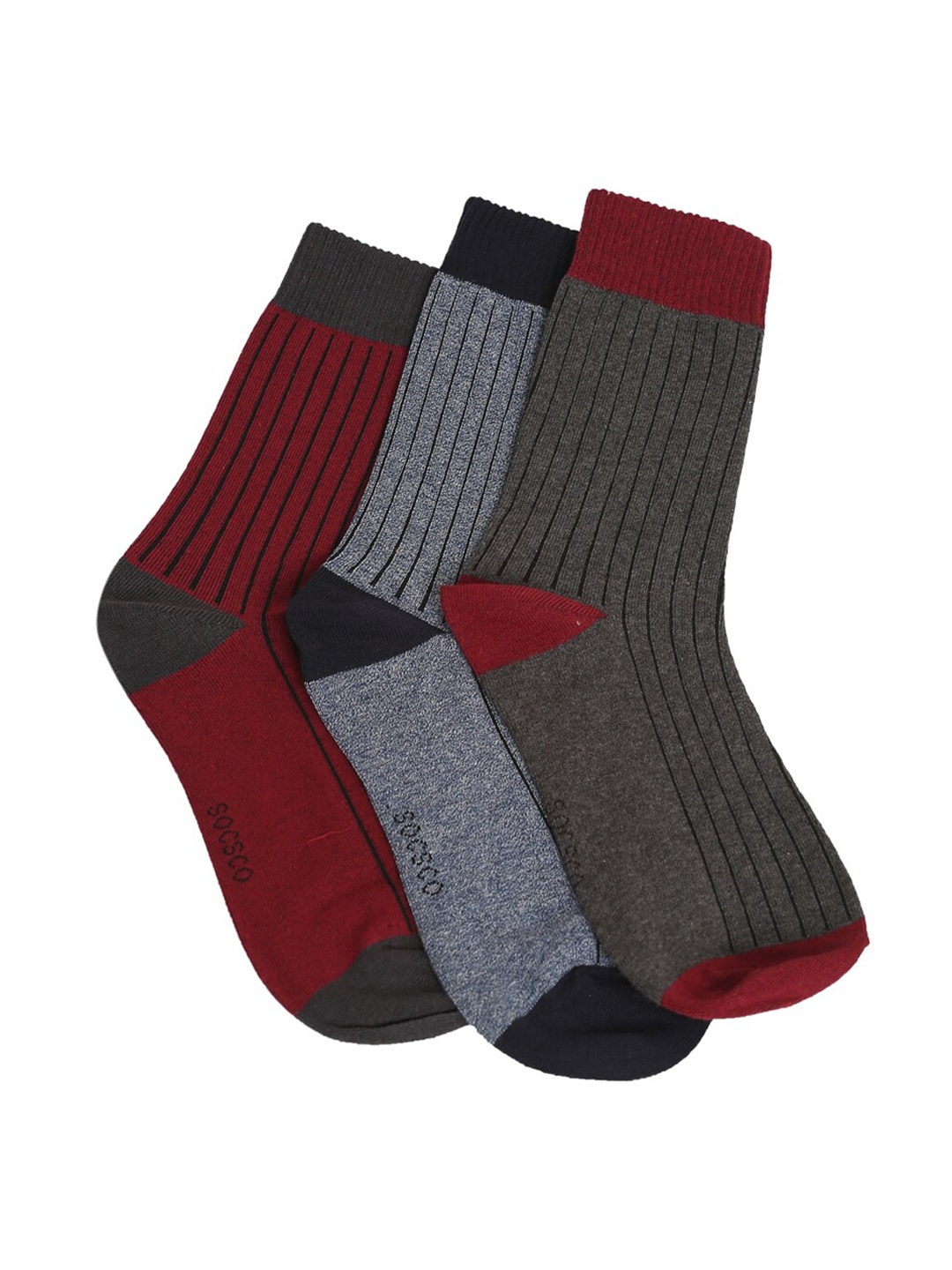 

MUTAQINOTI Men Pack of 3 Blue & Grey Calf Length Cotton Socks