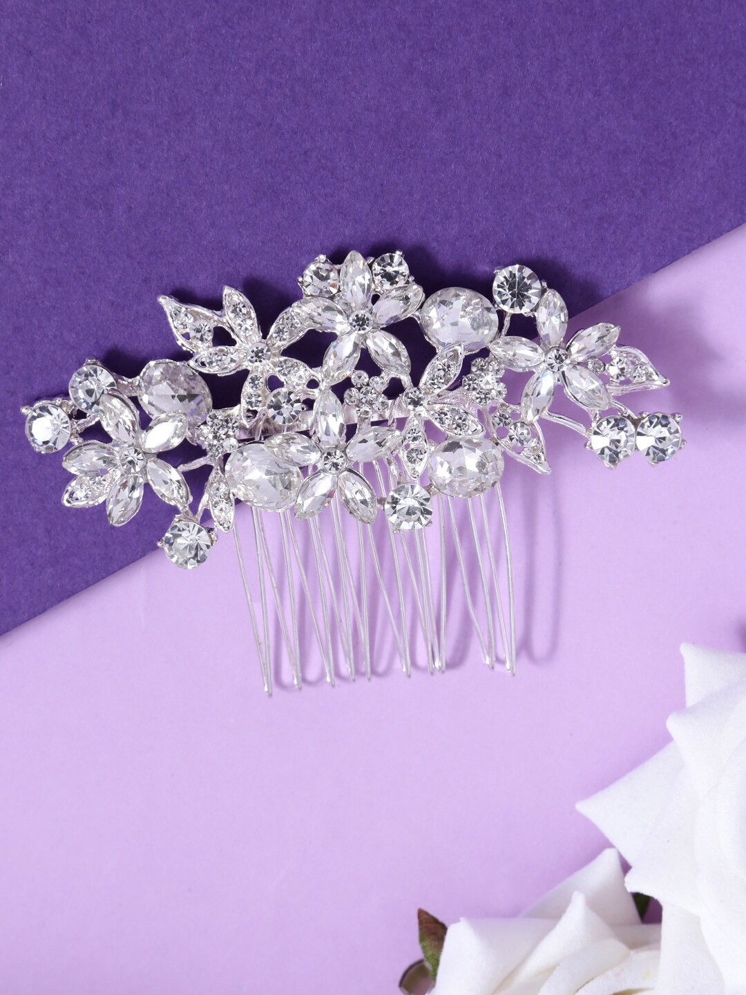 

Yellow Chimes Women Silver-Toned Embellished Hair Pin