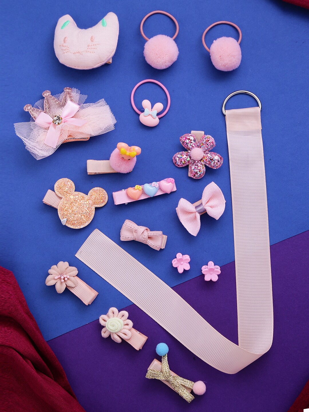 

Yellow Chimes Girls Set Of 18 Peach & Blue Hair Accessory Set