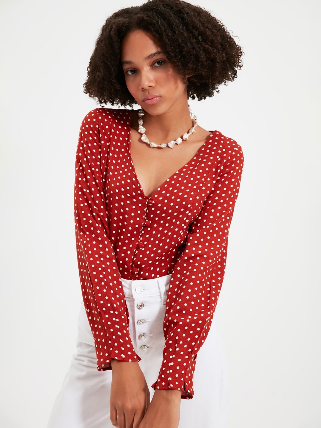 

Trendyol Chic Brown Polka Dots Top