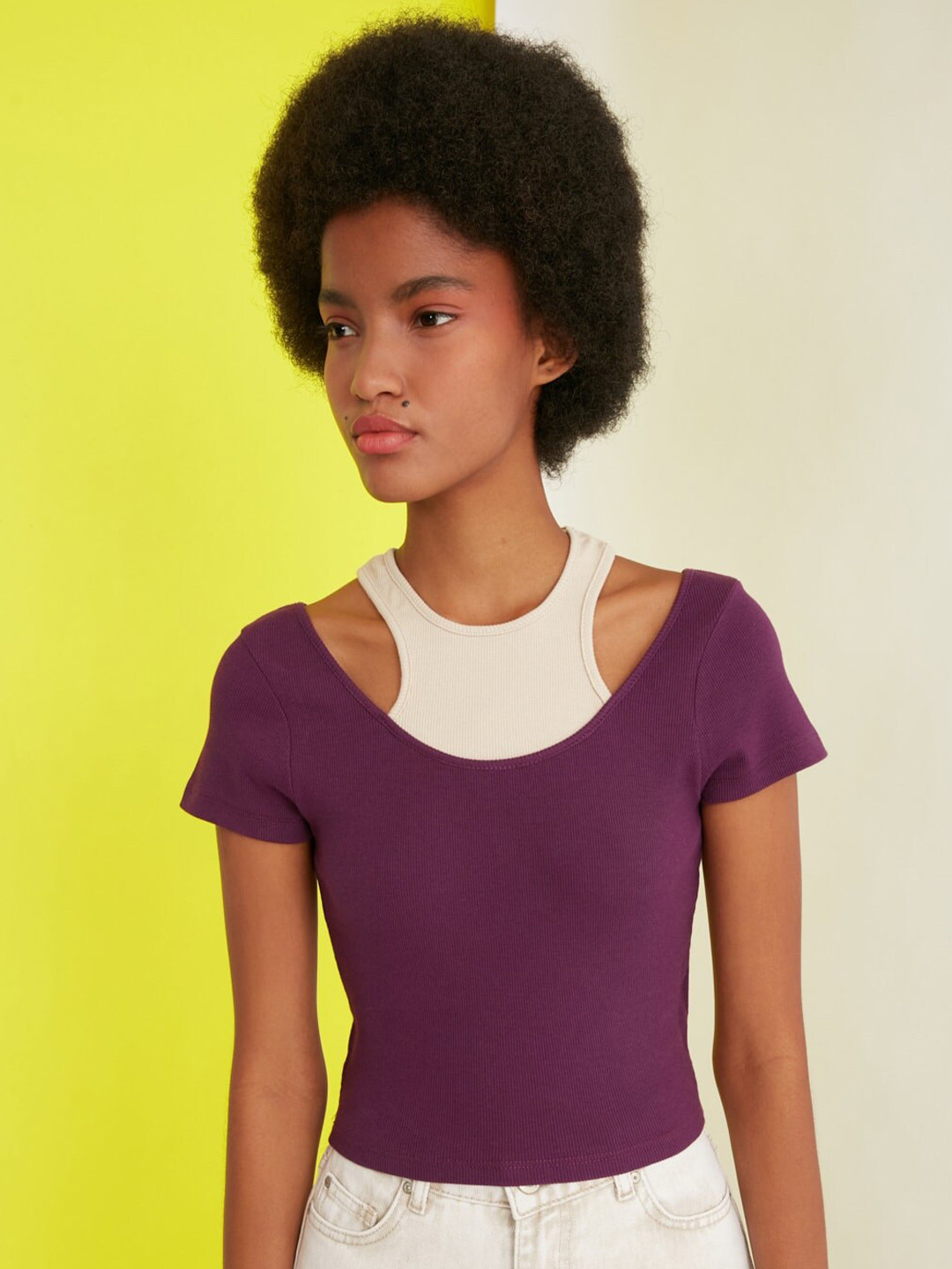 

Trendyol Purple Pure Cotton Styled Back Top