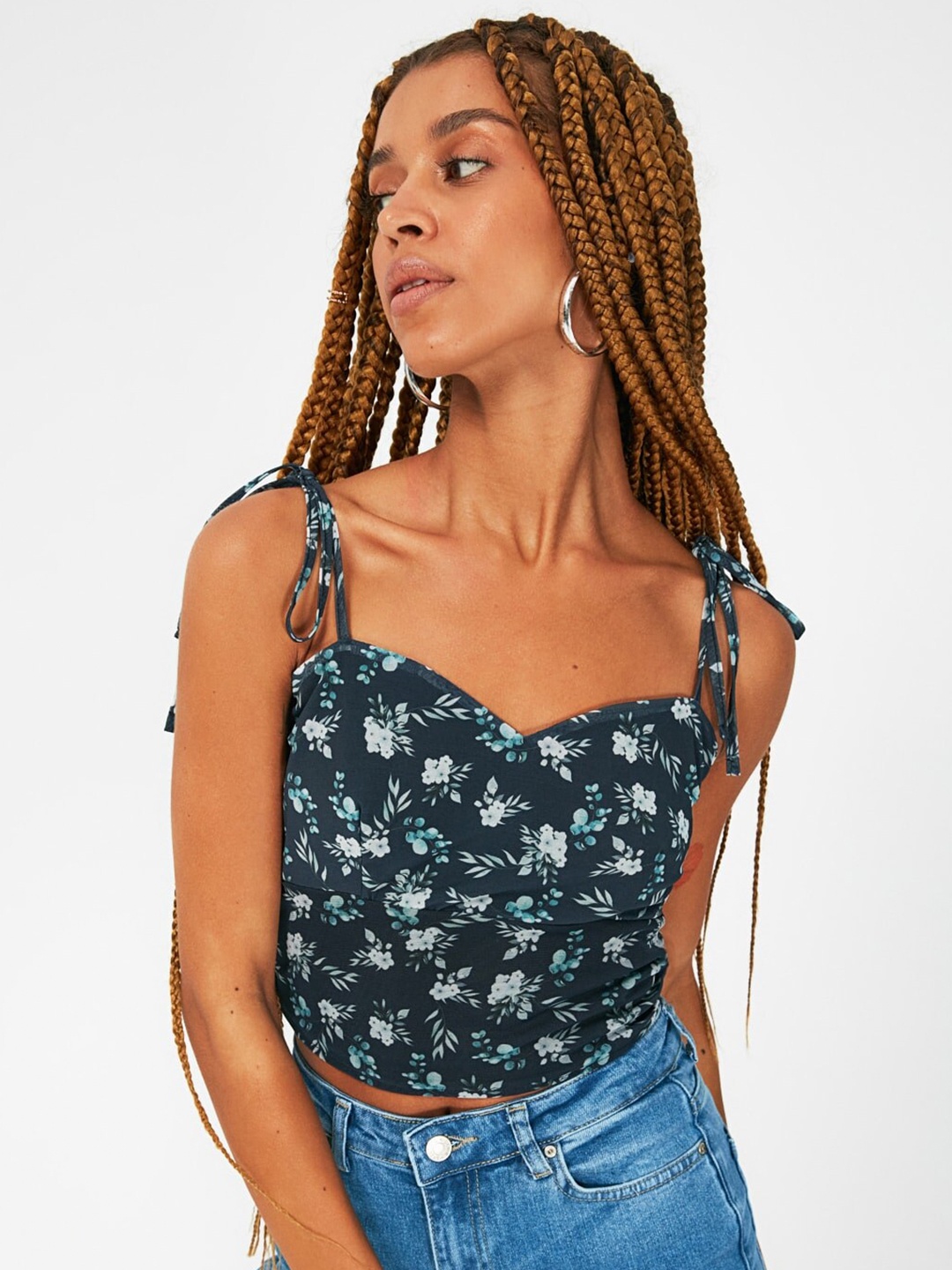 

Trendyol Deep Navy Blue Floral Top