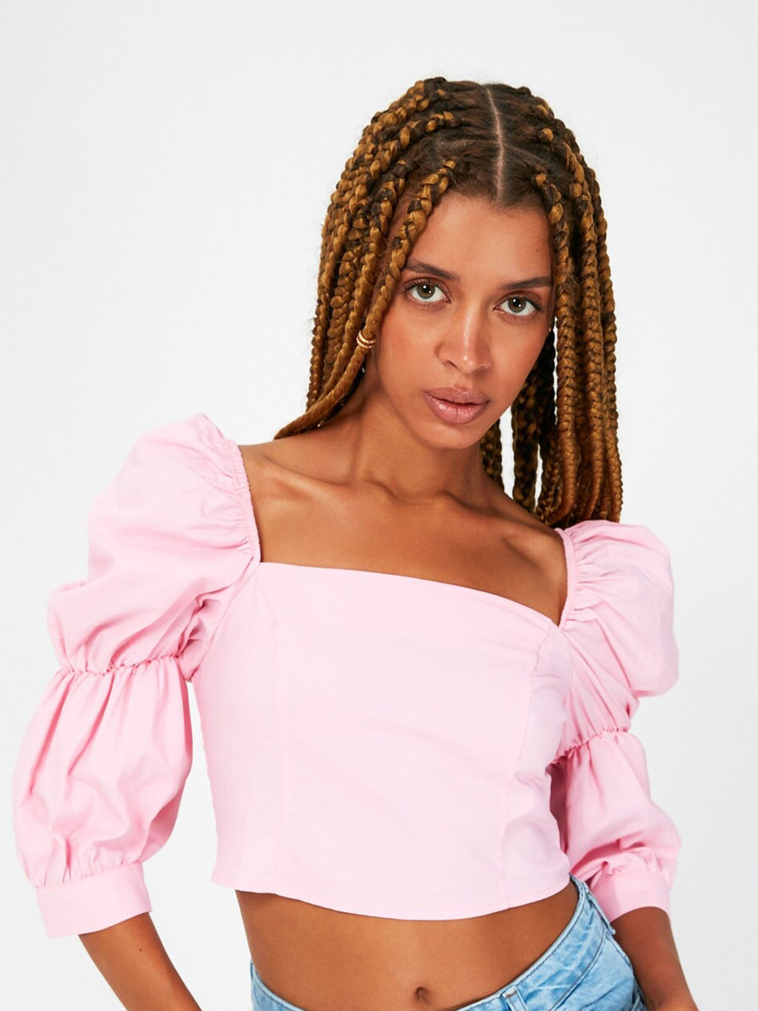 

Trendyol Pink Puff Sleeves Crop Top