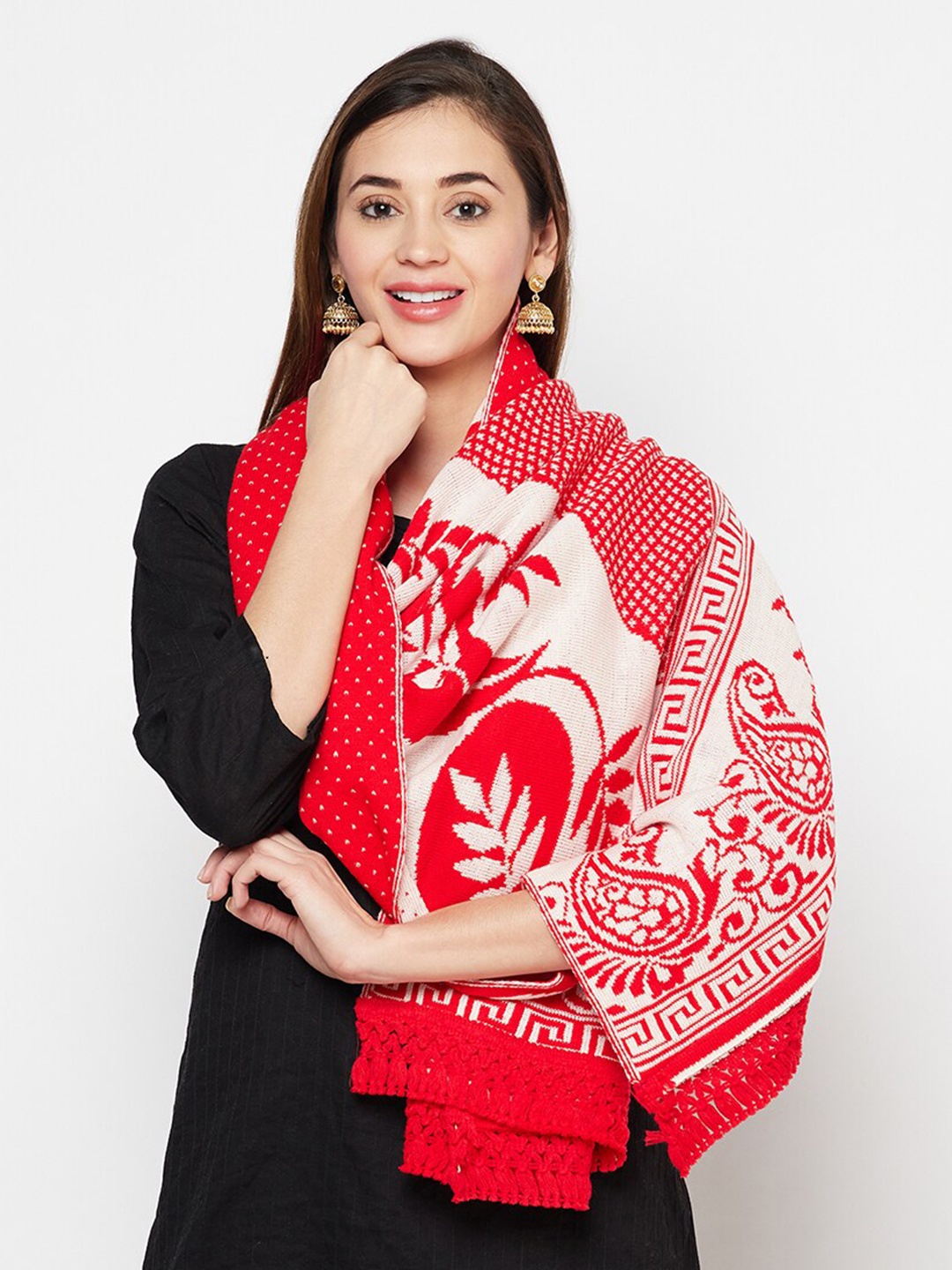 

Safaa Women Red & White Woven Design Stole