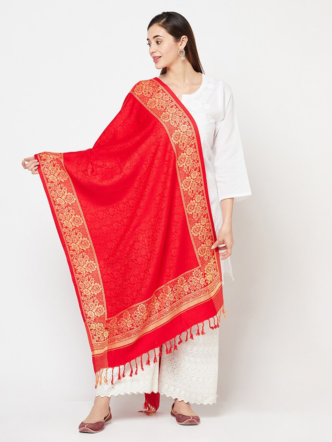 

Safaa Women Red Woven Design Woolen Stole