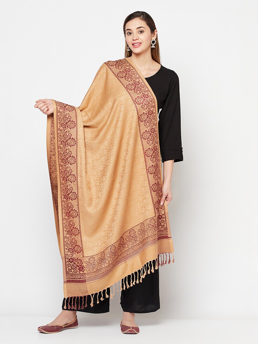 

Safaa Women Camel Brown Woven Design Stole