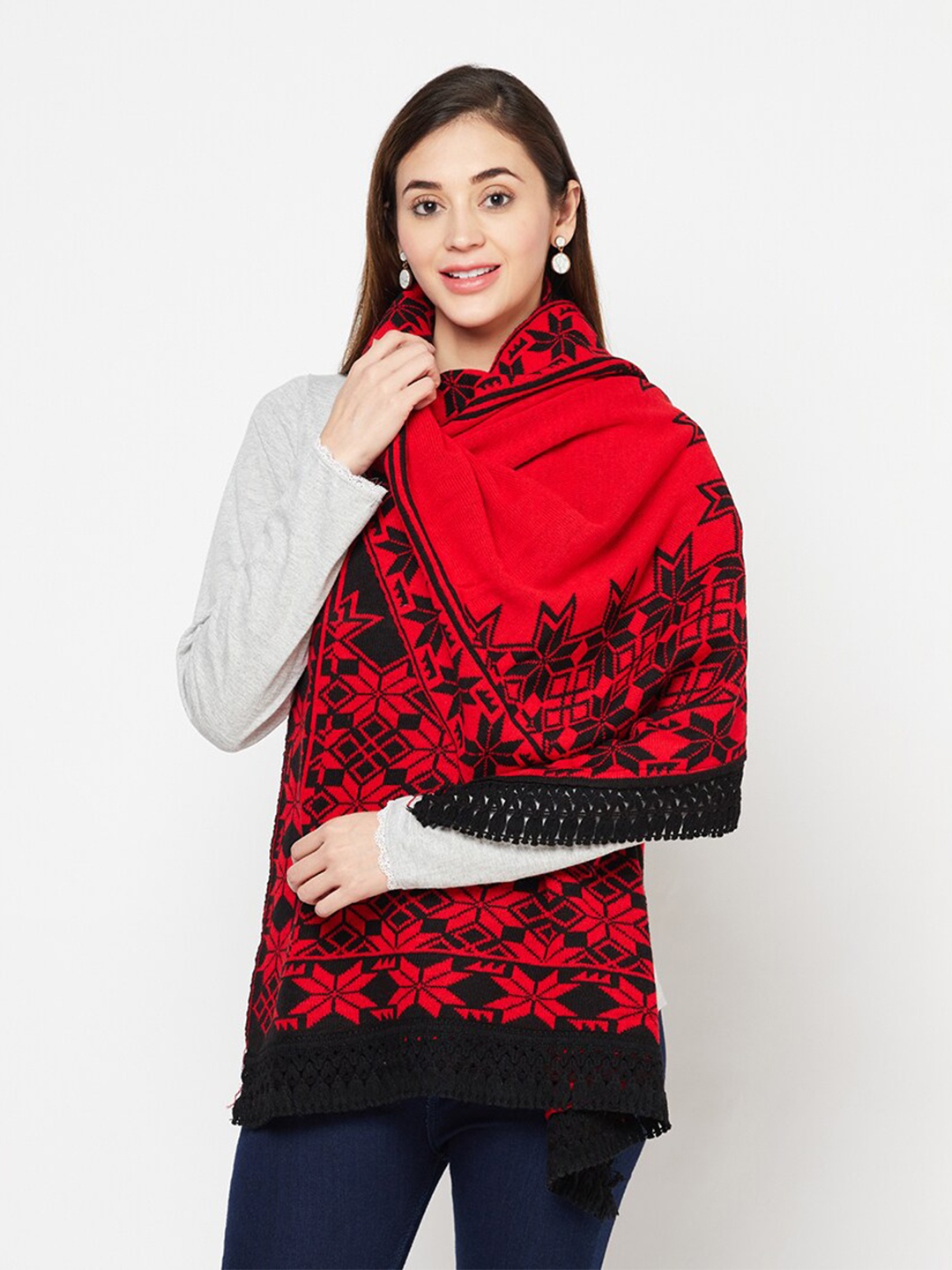 

Safaa Women Red Woven Design Knitted Wool Stole