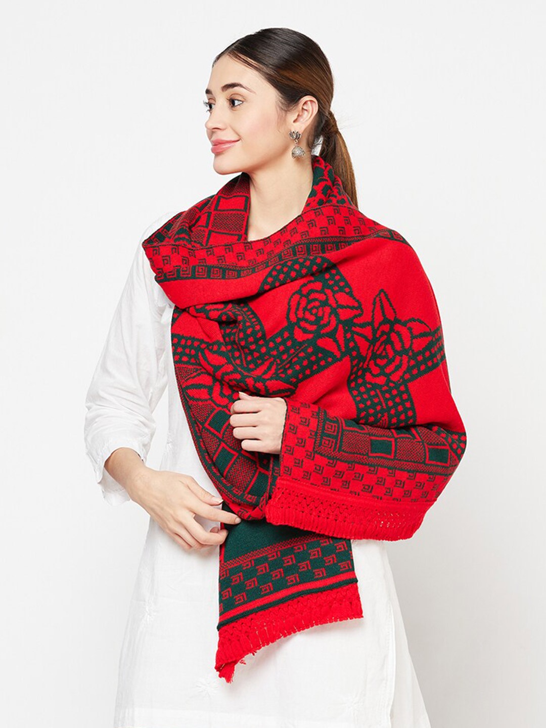 

Safaa Women Red & Black Woven Design Stole