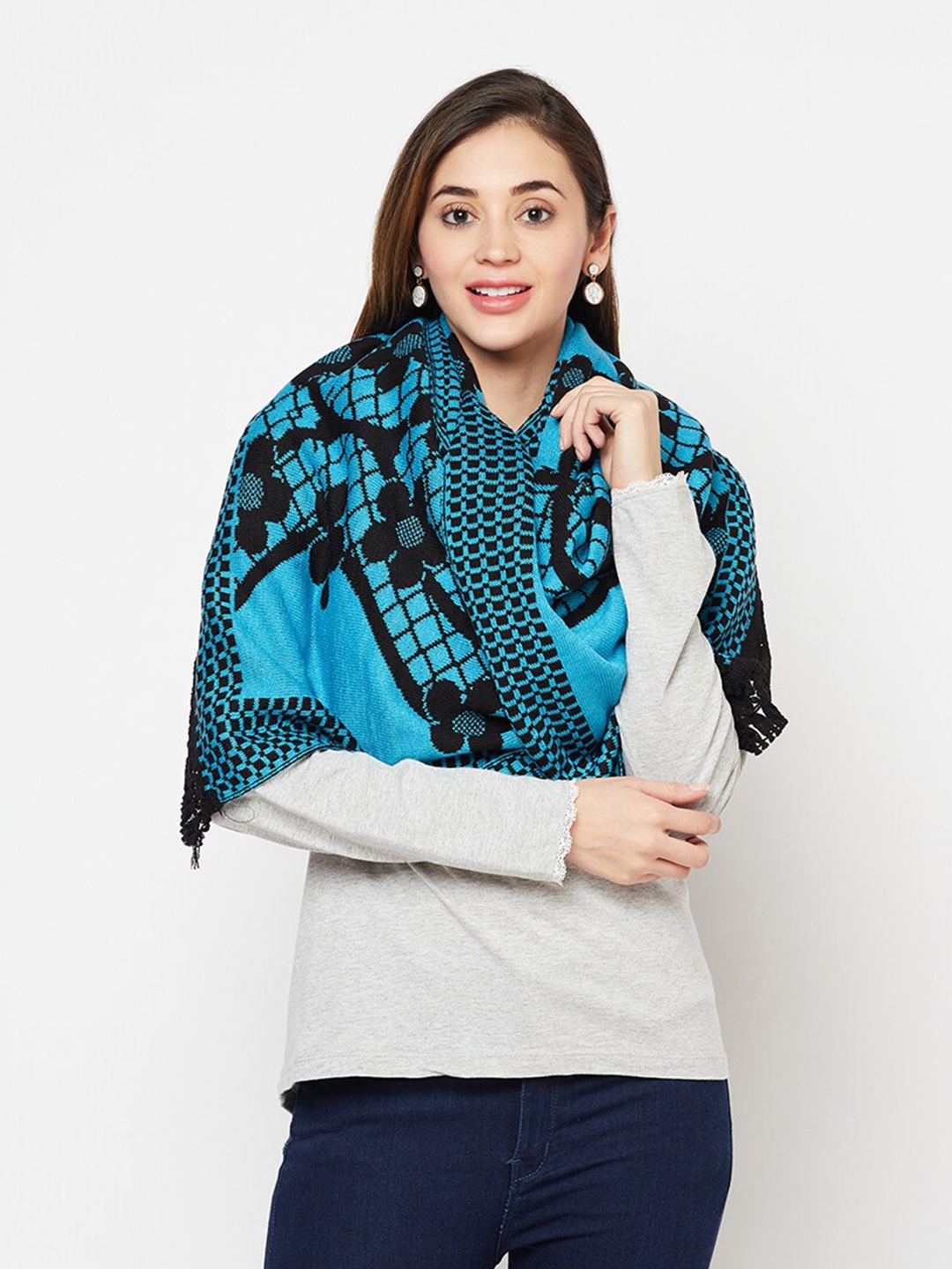 

Safaa Women Blue & Black Woven Design Stole