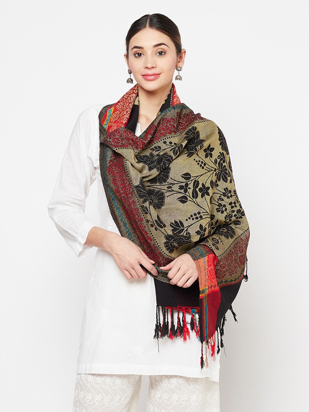 

Safaa Women Black & Red Woven Design Stole