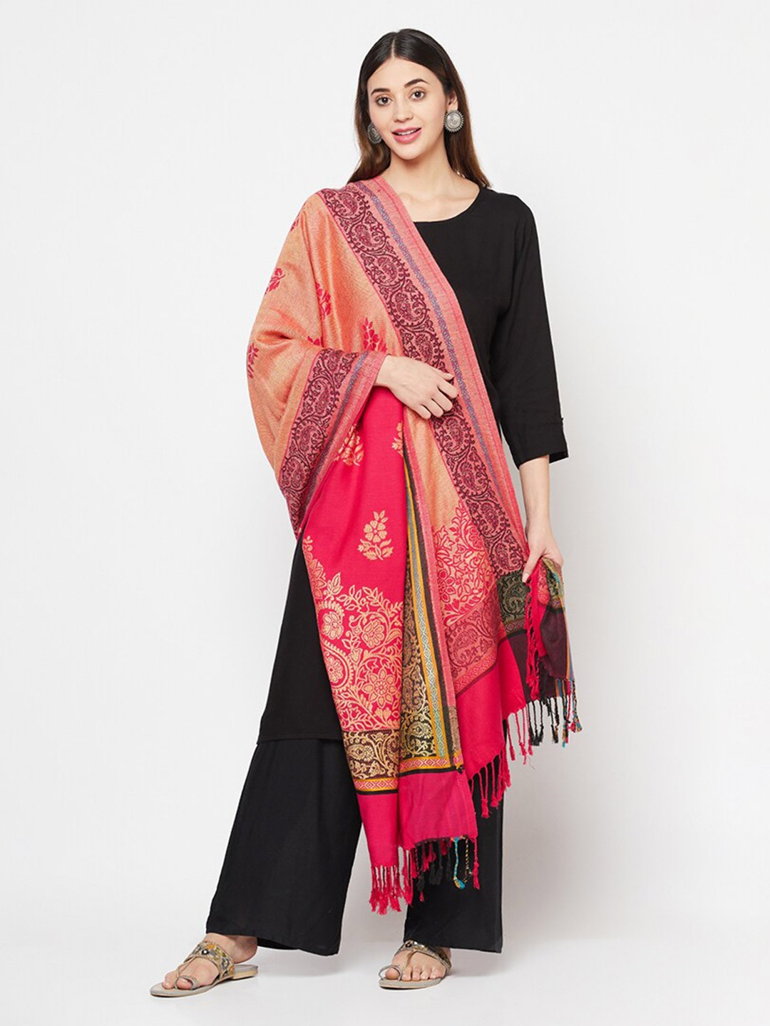 

Safaa Women Red & Black Woven Design Stole
