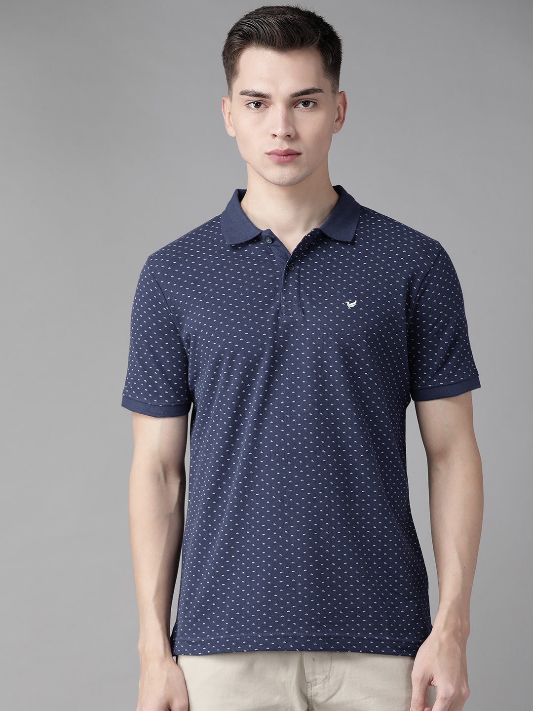 

Blackberrys Men Navy Blue Pure Cotton Printed Polo Collar T-shirt