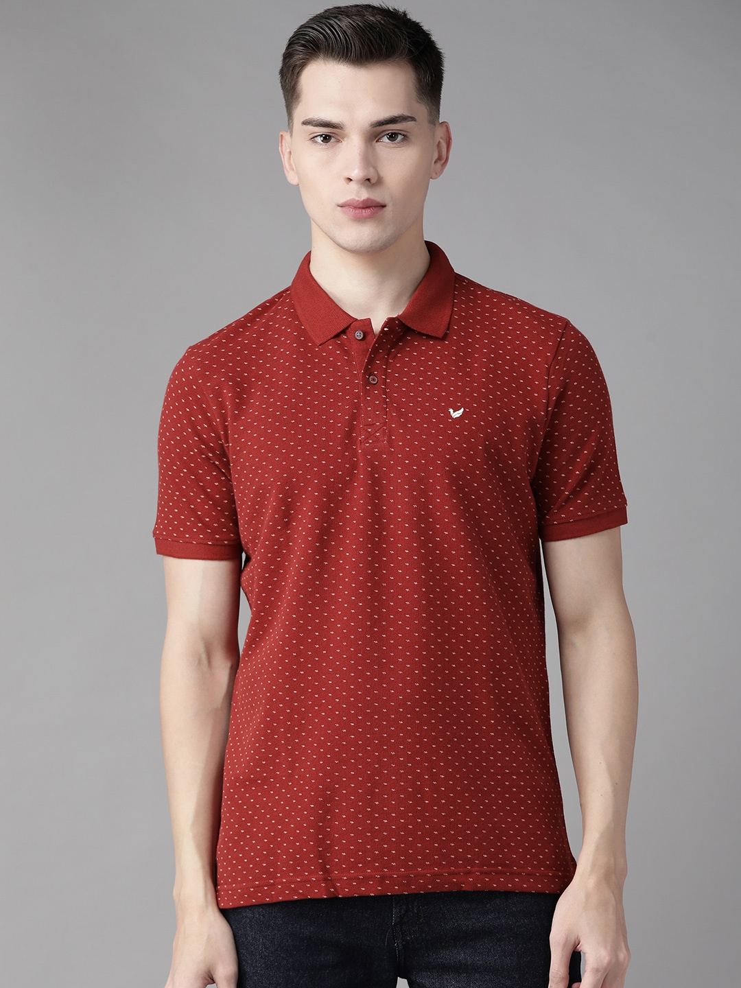 

Blackberrys Men Maroon Pure Cotton Printed Polo Collar T-shirt