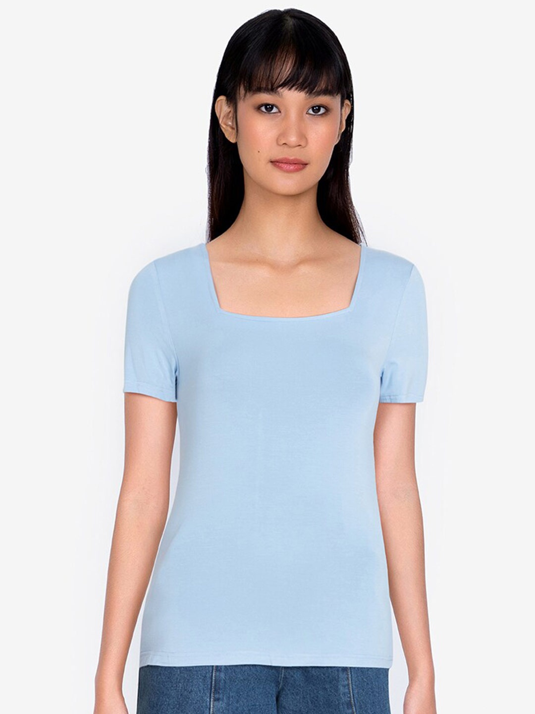 

ZALORA BASICS Blue Square Neck Top