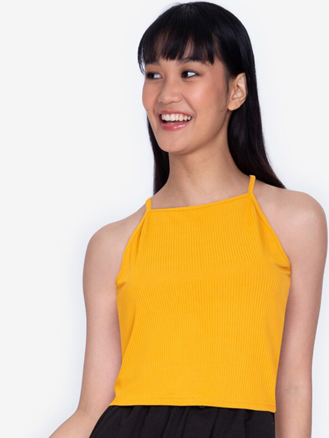 

ZALORA BASICS Yellow Solid Halter Neck Crop Top