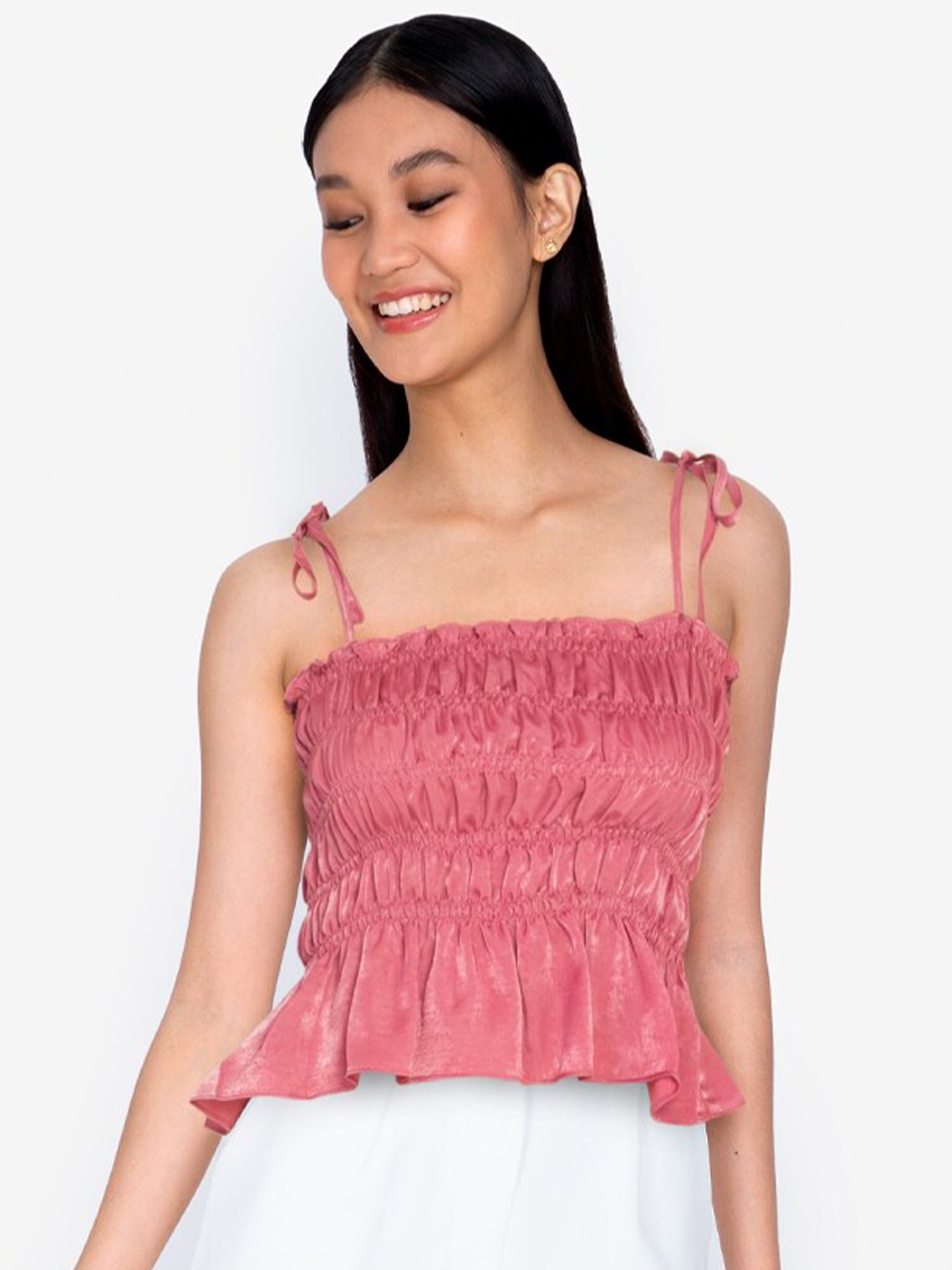 

ZALORA BASICS Pink Tie Straps Smock Detail Top