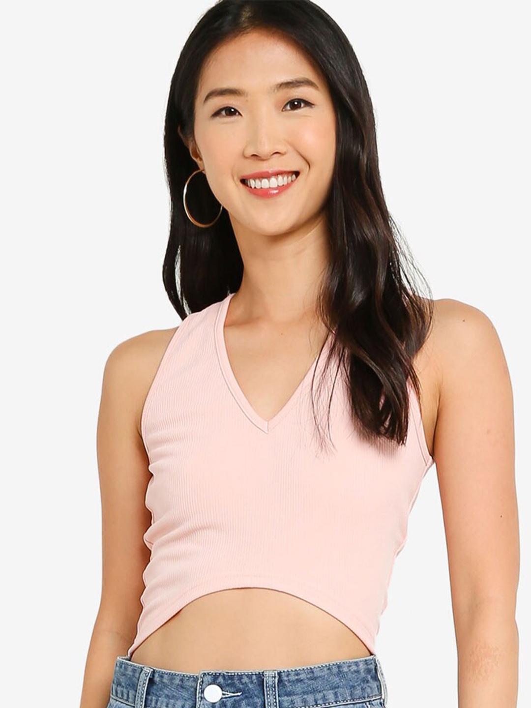 

ZALORA BASICS Pink Curve Hem Sleeveless Crop Top