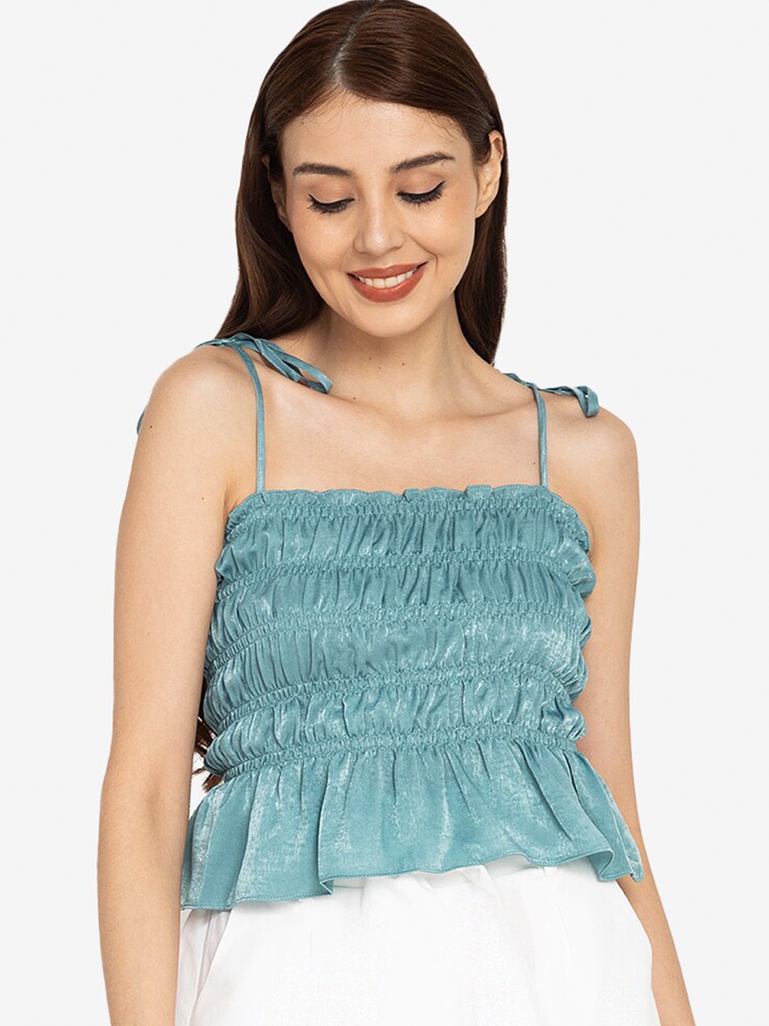 

ZALORA BASICS Green Tie Straps Smock Detail Top