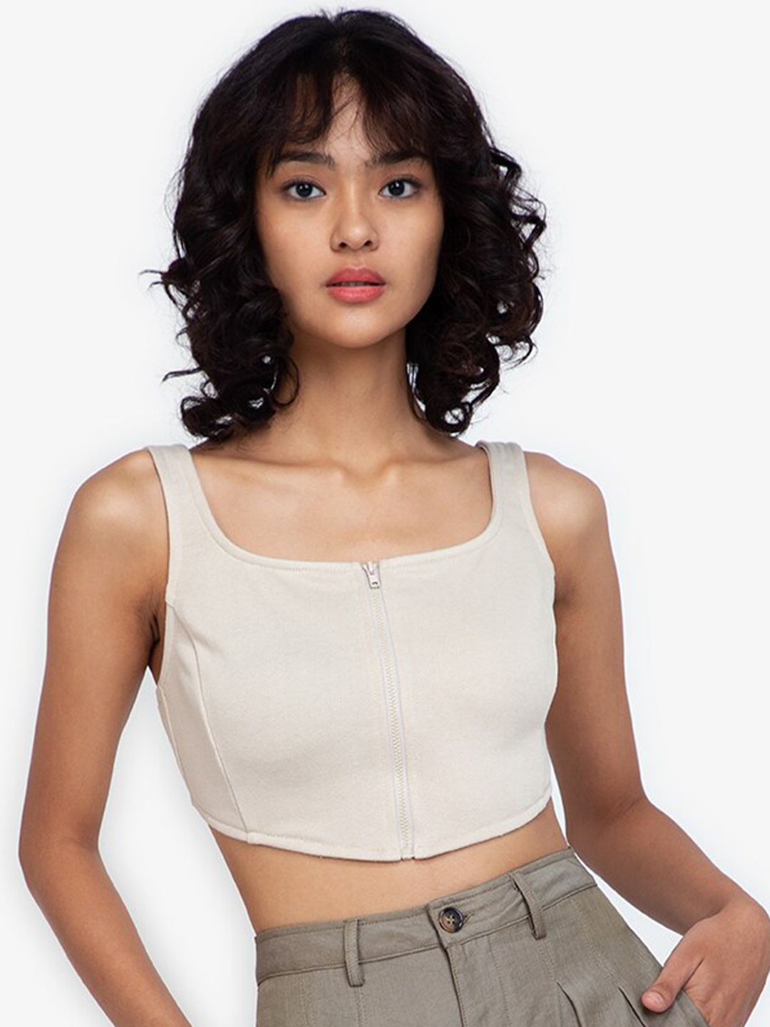 

ZALORA BASICS Beige Corset Crop Top
