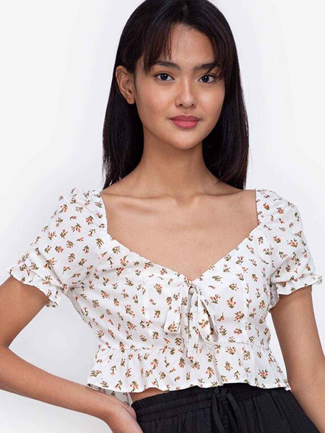 

ZALORA BASICS Multicoloured Floral Print Tie-Up Neck Top, Multi