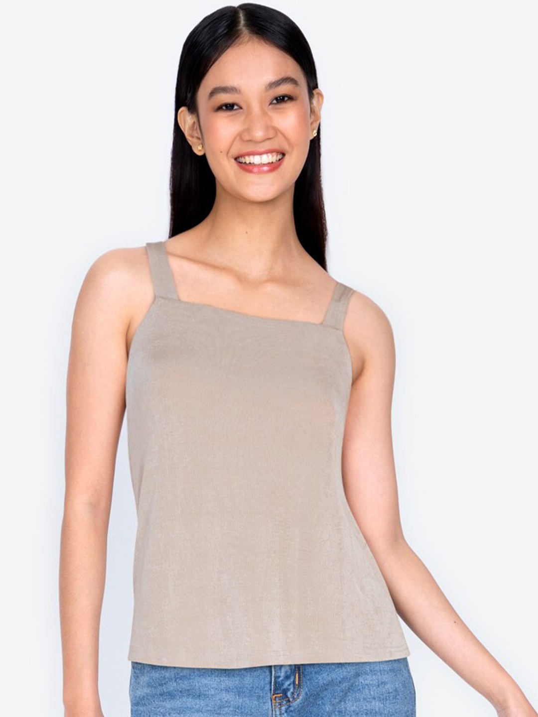 

ZALORA BASICS Beige Bow Strap Styled Back Top