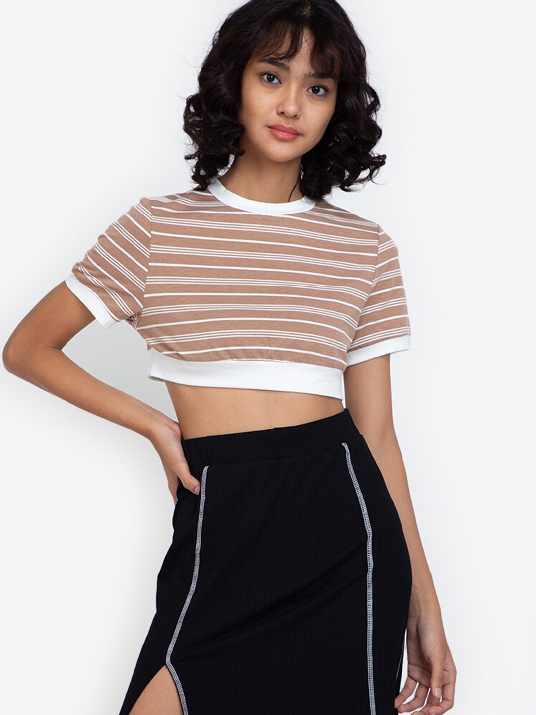 

ZALORA BASICS Multicoloured Striped Crop Top, Multi
