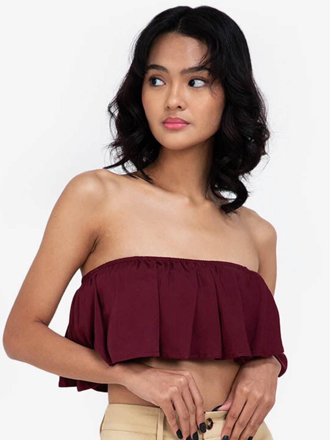 

ZALORA BASICS Red Off-Shoulder Tube Crop Top