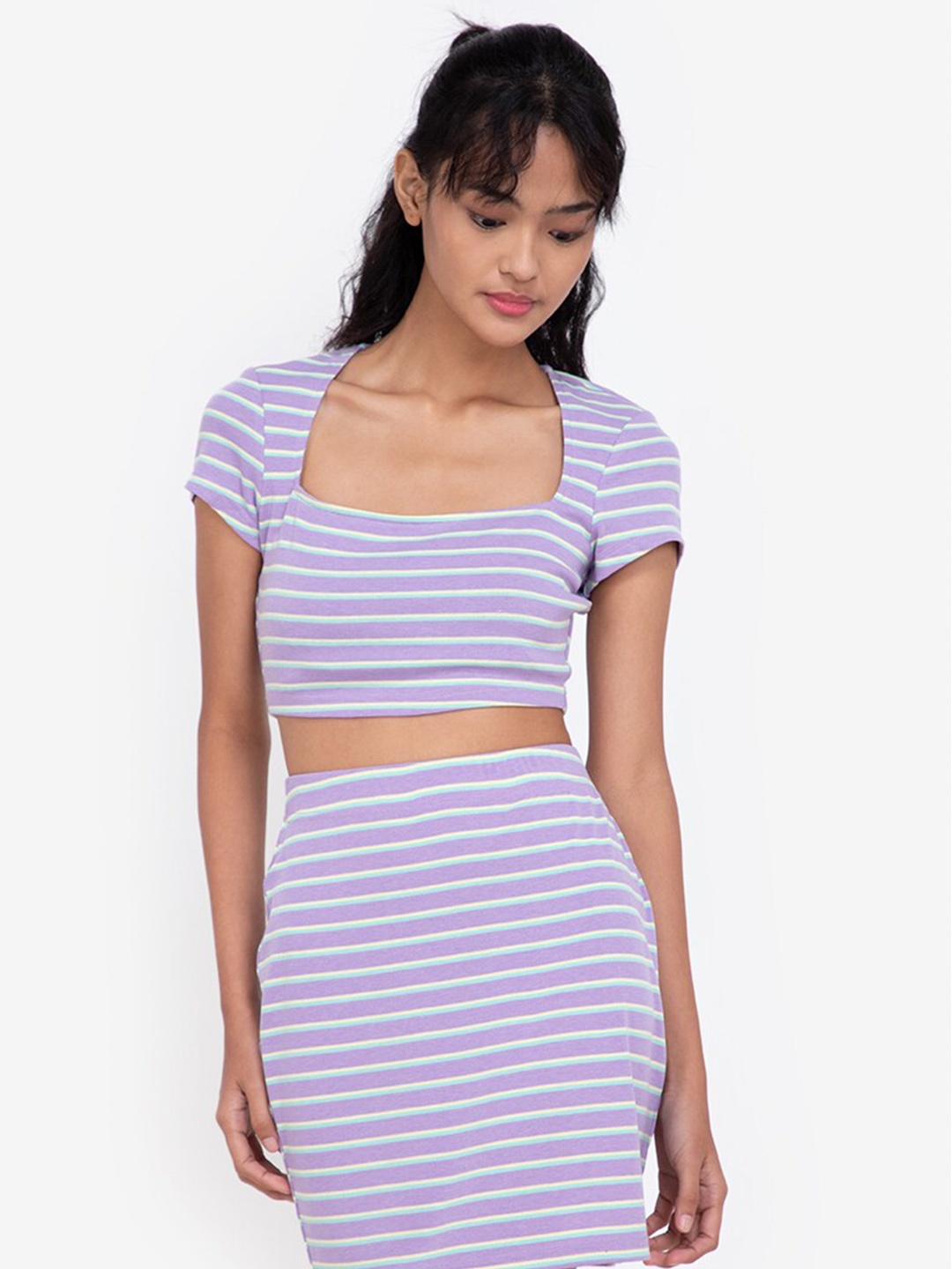 

ZALORA BASICS Multicoloured Striped Crop Top, Multi