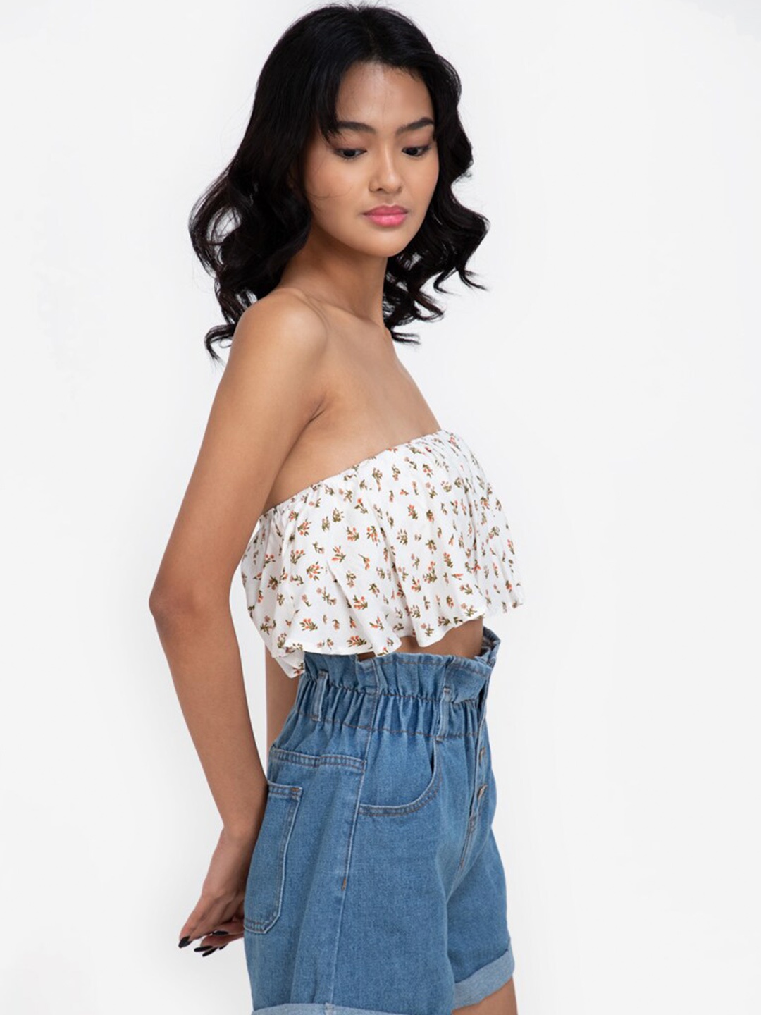 

ZALORA BASICS Multicoloured Floral Print Off-Shoulder Tube Crop Top, Multi