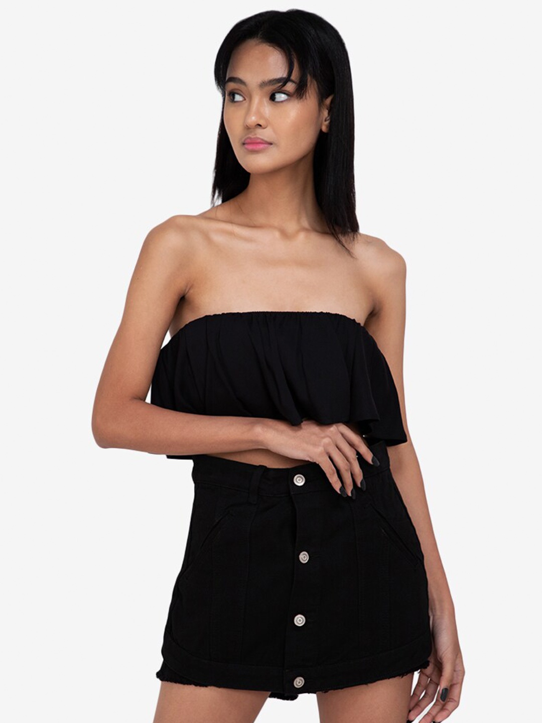 

ZALORA BASICS Black Off-Shoulder Tube Top