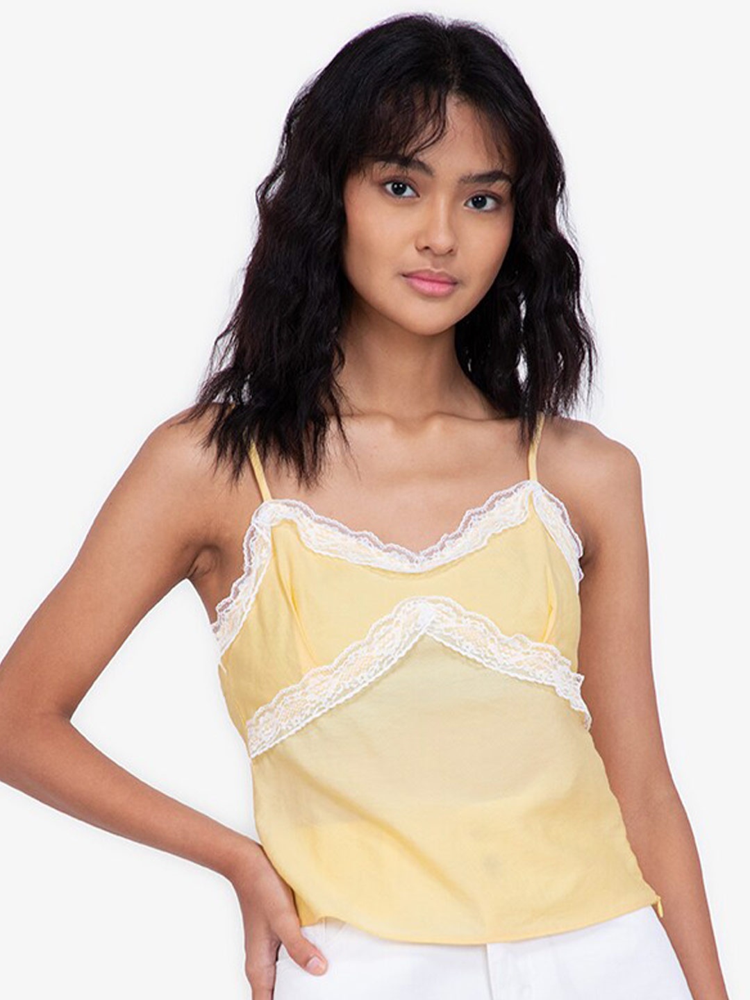 

ZALORA BASICS Yellow Lace Trim Cami Top