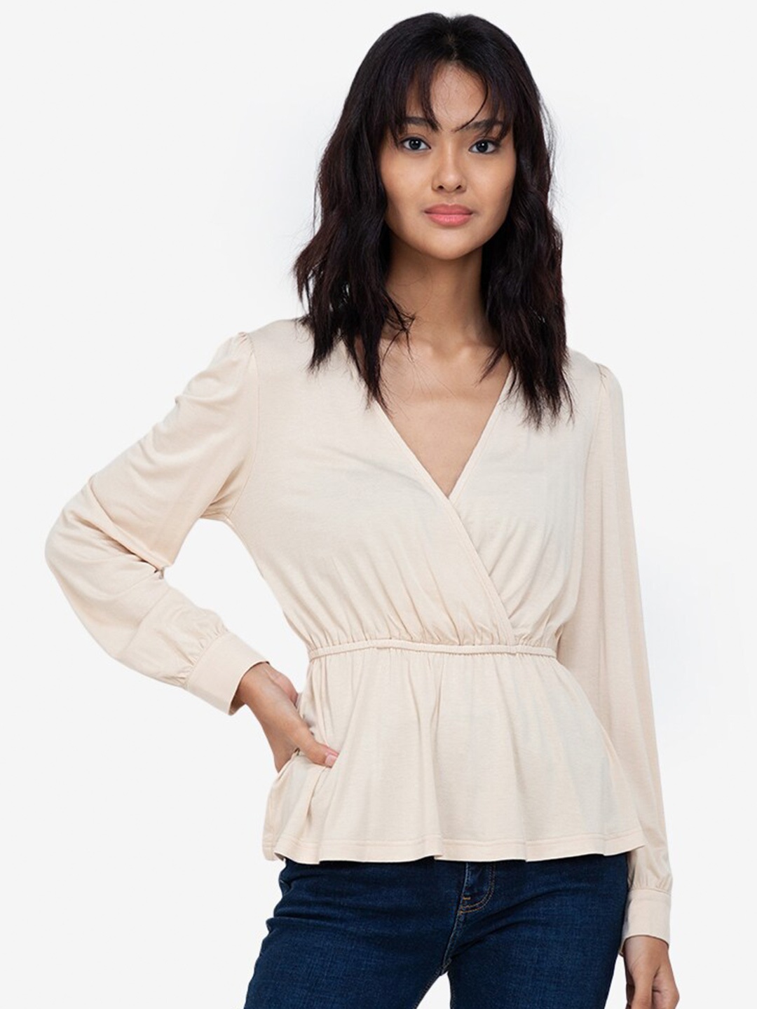 

ZALORA BASICS Beige Cinched Waist Top