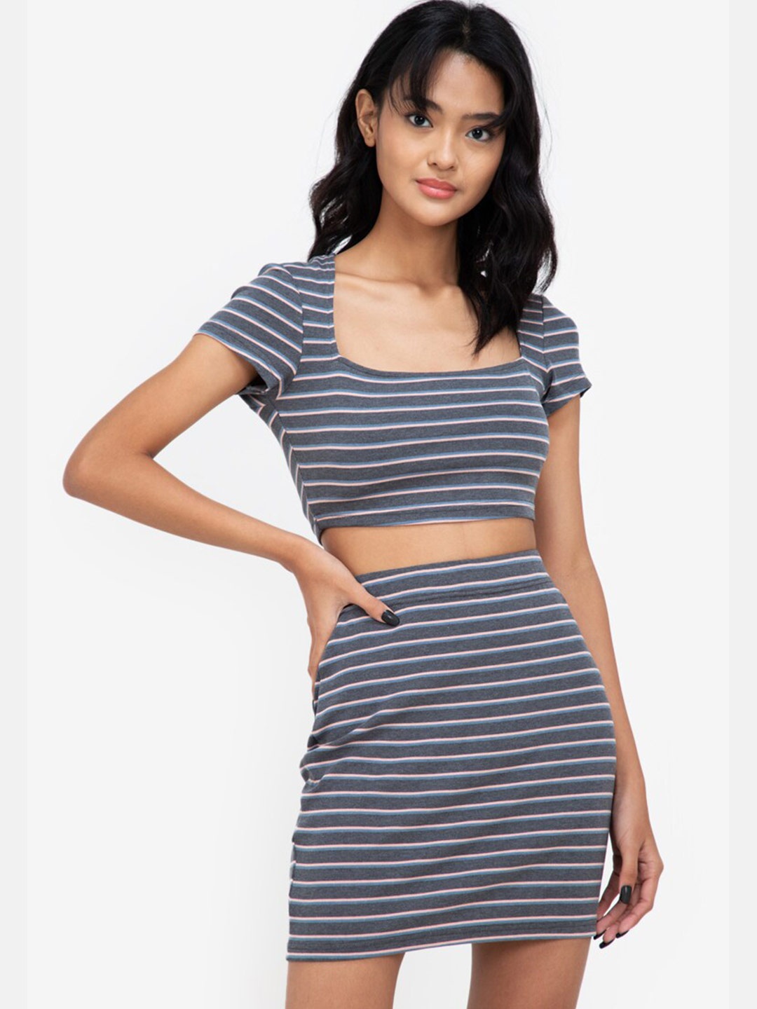 

ZALORA BASICS Multicoloured Striped Crop Top, Multi