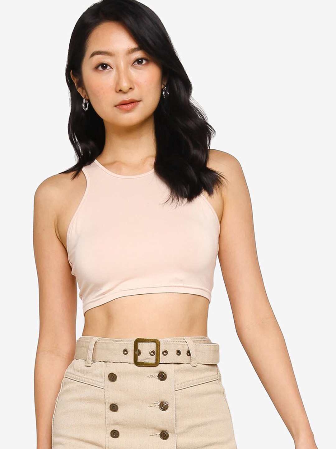 

ZALORA BASICS Beige Halter Neck Crop Top